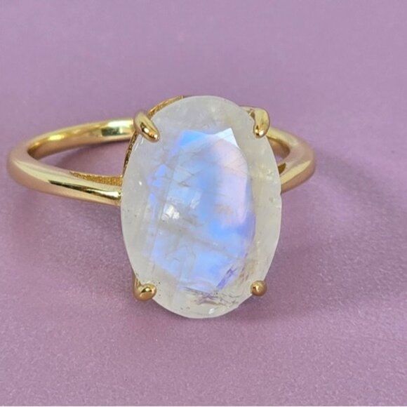 925 Sterling Silver Ring 6.75 with Natural Moonstone 1.4x1cm Gemstone - Picture 1 of 6